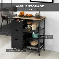 HOMCOM Rolling Kitchen Island Cart, Bar Serving Cart, Compact Trolley on Wheels with Wood Top, Shelves & Drawers for Home Dining Area, Black(m-4)