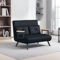 HOMCOM 4-in-1 Velvet-Feel Double Sofa Bed, with Pillows - Black(m-2)