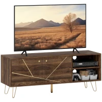 HOMCOM TV Stand Cabinet for up to 60 Inch TV, Modern 130cm TV Unit with Adjustable Shelves and Hairpin Legs, Double Door TV Cabinet for Living Room, Bedroom, Brown(m-10)