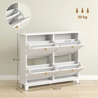 HOMCOM Narrow Shoe Storage Cabinet, Slim Shoe Cabinet with 4 Flip Drawers, Adjustable Shelves for 16 Pairs of Shoes, White(m-3)