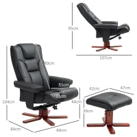 HOMCOM Faux Leather Manual Recliner and Footstool Set - Black(m-3)