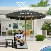 Outsunny 2.7m Patio Parasol Garden Umbrellas with Aluminium Pole, UPF 50+ Outdoor Sun Shade Table Umbrella with Tilt, Crank, 8 Ribs, Ruffles,, Black(m-4)