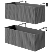 Outsunny Set of Two Rattan-Effect Planters - Grey(m-1)
