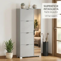 HOMCOM Scarpiera con Specchio, 4 Cassetti Ribalta, Scarpiera Ingresso, Grigio(m-4)
