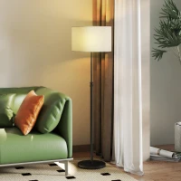 HOMCOM Floor Lamp with Remote, Height Adjustable Standing Lamp with Linen Shade, Dimmable with 3000K-6000K Adjustable Colour Temperatures, Foot Switch for Living Room Bedroom Office, Black(m-2)
