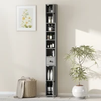 kleankin Badezimmerschrank, 4 Regale, Schublade, Spanplatte, schlankes Design, Grau(m-7)