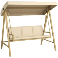 Outsunny Three-Seat Garden Swing Chair, with Adjustable Canopy - Beige(m-1)