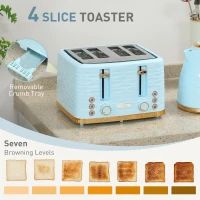 HOMCOM 3000W 1.7L Kettle & 4 Slice Toaster, Kettle and Toaster Set with 7 Browning Controls and Crumb Tray, Light Blue(m-5)