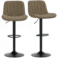 HOMCOM Set of Two Linen-Look Bar Stools - Brown(m-10)