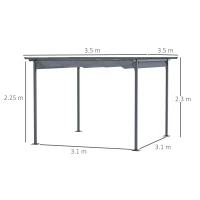 Outsunny 3.5M X 3.5M Metal Pergola Gazebo Awning Retractable Canopy Outdoor Garden Sun Shade Shelter Marquee Party BBQ, Grey(m-3)
