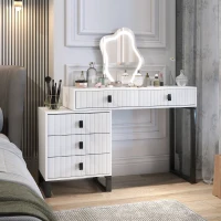 HOMCOM Dressing Table, Vanity Desk with Leaf Shape Mirror, Makeup Table with 5 Drawers, 3-Colour LED Lights, 100x40cm Tabletop, White(m-8)