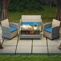Outsunny Outdoor Seat Cushion Pads for Rattan Furniture, 3 PCs Garden Furniture Cushions,  Sky Blue(m-8)