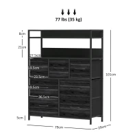 HOMCOM Rustic Chest of Seven Fabric Drawers - Black(m-3)