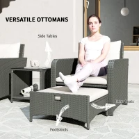 Outsunny Five Piece Rattan Garden Furniture Set with 2-Tier Coffee Table and Ottomans  - Cream White(m-5)
