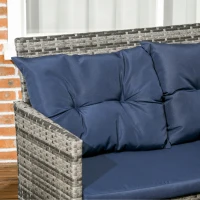 Outsunny 7-Seater Patio wicker Sofa Set Rattan Chair Furniture w/ Glass & Cushioned, Dark Blue(m-7)