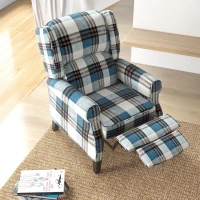 HOMCOM Wingback Reclining Chair Push Back Recliner Armchair for Living Room Bedroom with Footrest Armrests Wood Legs Blue(m-8)