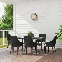 Outsunny 6 Seater Rattan Dining Set with Cushions, Garden Furniture Set with Armchairs, Rectangle Slatted Table Top, Steel Frame, Parasol Hole, Wicker Outdoor Furniture for Patio, Balcony, Cream White(m-2)