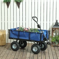 Outsunny 114L Steel Frame Garden Cart Trolley - Blue(m-2)