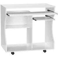 HOMCOM Multi-Storage Compact Work Desk, with Wheels - White(m-11)