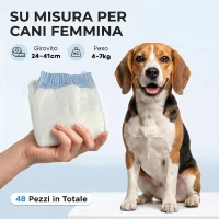 PawHut Pannolini per Cani Femmina, 48 pezzi, Taglia M con Fascia Elastica Regolabile, 48x35x1 cm, Bianco(m-19)