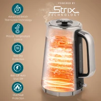 HOMCOM Electric Stainless Steel Kettle and Toaster Set, 3000W 1.7L UK Strix Thermostat Fast Boil Kettle w/ Limescale Filter, Cool Touch Body, 4 Slice Toaster with 7 Browning Levels, Black(m-4)