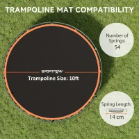SPORTNOW Trampoline Replacement Mat with Spring Pull Tool, 54 V-Hooks, for 10ft Trampoline using 14cm Springs, Orange(m-4)