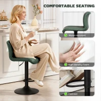 HOMCOM Bar Stools Set of 2, PU Leather Barstools with Backrest and Footrest for Kitchen, Counter, Breakfast Bar, Green(m-5)