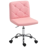 HOMCOM PU Leather Armless Office Chair, Modern Vanity Computer Swivel Chair with Rolling Wheels and Adjustable Height for Home Study, Bedroom, Pink(m-1)