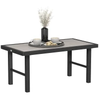 Outsunny Metal Garden Coffee Table, Outdoor Side Table with SPC Woodgrain Tabletop for Outside, Garden, Balcony, Porch, 100 x 53 x 46cm, Grey(m-10)