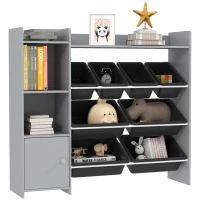 AIYAPLAY Toy Storage Unit with 8 Removable Bins, Storage Shelves, Cabinet, Grey(m-10)