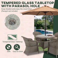 Outsunny 4 Seater Rattan Garden Furniture Set with Cushions, Round PE Rattan Dining Set with Glass-Top Table, Umbrella Hole, Outdoor Garden Table and Chairs, Mixed Grey(m-6)