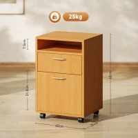 HOMCOM Filing Cabinet, Mobile File Cabinet with 2 Lockable Drawers, Office Home Organiser on Wheels for A4, Letter-Size File Folders, Mobile Printer with Open Shelf, Natural Wood Finish(m-3)