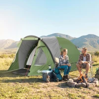 Outsunny Tente de Camping pour 4 Personnes, 2 Chambres, Fenêtres et Portes, Tapis de Sol, Crochet au Plafond, 323x248x150cm, Vert(m-10)