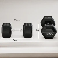 HOMCOM 2x17.5KG Rubber Hex Dumbbell Portable Hand Weights Dumbbell Home Gym(m-3)