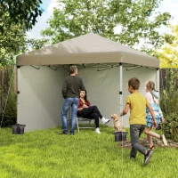 Outsunny 3 x 3 (M) Pop Up Gazebo, UPF 30+ with 2 Sidewalls, Leg Weight Bags and Wheeled Bag, Height Adjustable Party Tent Event Shelter for Garden, Patio, Khaki(m-2)