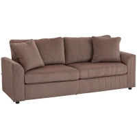 HOMCOM Modern 3 Seater Sofa with Spring Cushion, 212 cm Fabric Jumbo Cord Sofa Couch with 2 Scatter Cushions, Upholstered Corduroy Settee for Living Room, Bedroom, Home Office, Coffee(m-1)
