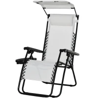 Outsunny Zero Gravity Garden Folding Patio Sun Lounger w/Cup Holder & Canopy Shade White(m-11)