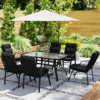 Outsunny Seven-Piece Garden Dining Set with Cushions - Black(m-7)