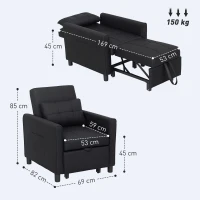 HOMCOM Linen-Look Single Chair Bed - Black(m-3)