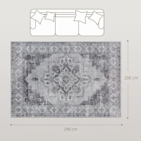 HOMCOM Vintage Area Rug, Non-Slip Washable Rug, Flannel Floor Carpet for Living Room, Bedroom, Dining Room, Home Office, 290 x 200 cm, Grey(m-3)