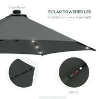Outsunny 3(m) Solar LED Cantilever Parasol - Dark Grey(m-5)