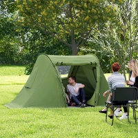 Outsunny 3 Man Camping Tent with Living Area and 2 Bedrooms, 3000mm Waterproof Family Tent with Sewn-in Groundsheet and bag, Portable Dome Shelter for Hiking, Festival, Backpacking, Green(m-2)