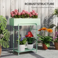Outsunny 2 Tier Plant Stand, Metal Plant Rack Shelf with Drain Holes, Floor-standing Flower Pot Stand for Indoor Outdoor Garden Patio Balcony Living Room, Green(m-6)