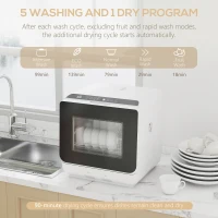 HOMCOM 6L Five-Mode Tabletop Dishwasher - White(m-5)
