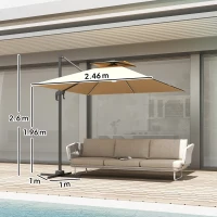 Outsunny 2.5m Cantilever Parasol with Solar Powered LED Lights, 360° Rotation, Tilt Adjustment, Crank Handle, Khaki(m-3)