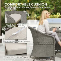 Outsunny 4 Seater Rattan Garden Furniture Set with Cushions, Round PE Rattan Dining Set with Glass-Top Table, Umbrella Hole, Outdoor Garden Table and Chairs, Grey(m-7)