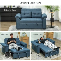 HOMCOM Pull Out Sofa Bed, Fabric 2 Seater Click Clack Sofa Bed Settee with 2 Pocket Springs, Convertible Sofa Couch with Pillows and Side Pockets for Living Room, Home Office, Blue(m-4)