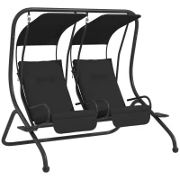 Outsunny Two-Seat Garden Swing Chair, with Protective Canopy - Black(m-1)