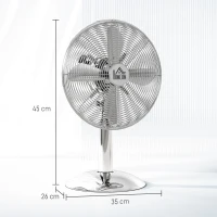 HOMCOM Three-Speed Oscillating Desk Fan - Silver-Tone(m-3)