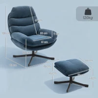 HOMCOM Relaxsessel mit Hocker Sessel Loungesessel mit Chenille-Stoff, Modern Fernsehsessel, 78 x 93 x 100 cm, Blau(m-3)